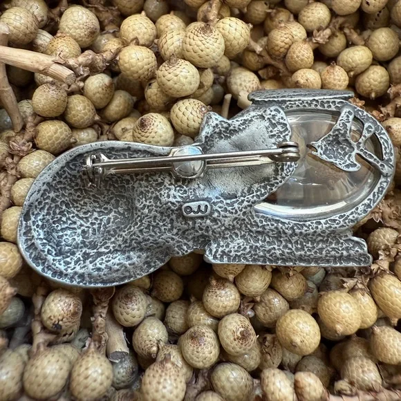 Vintage Silver Cat and Fishbowl Magnifying Glass Brooch Pin - Picture 9 of 13